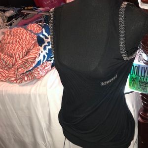 Black Sequins tank top with mock pocket